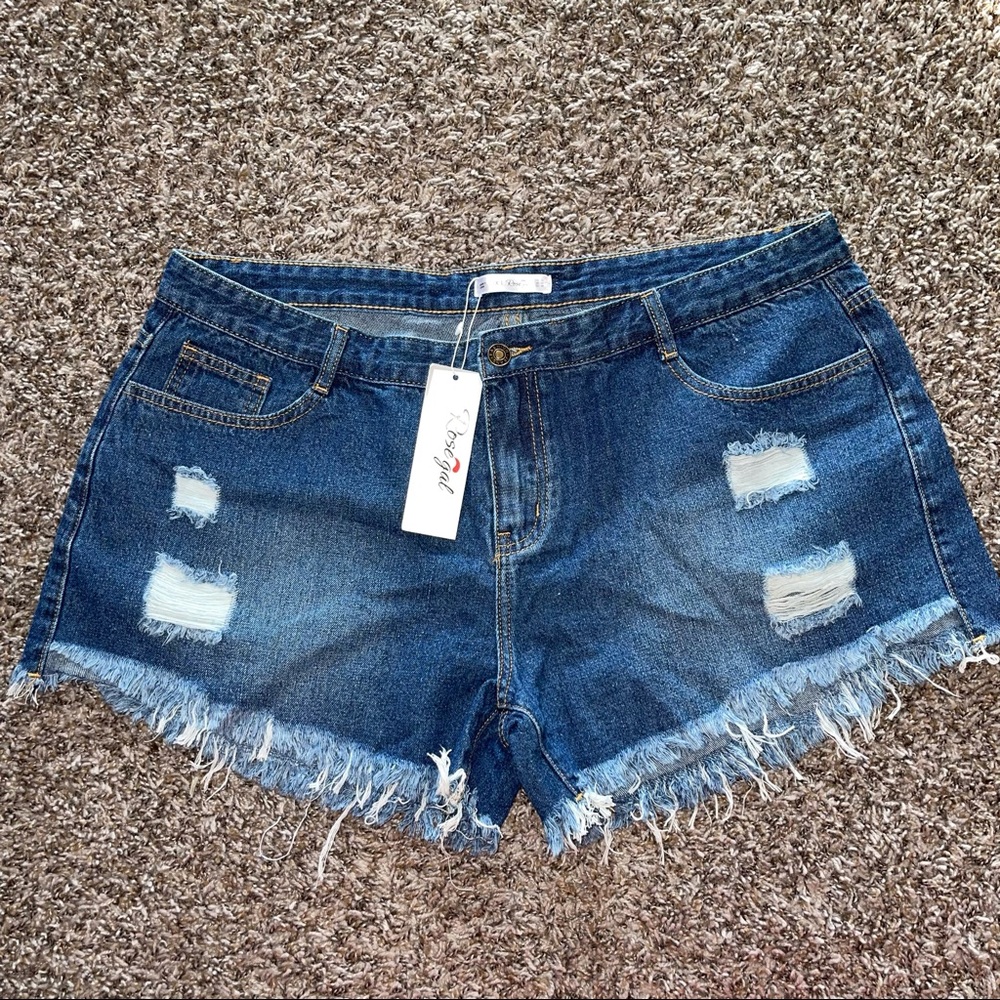 Rose Gal Fringe Distressed Shorts